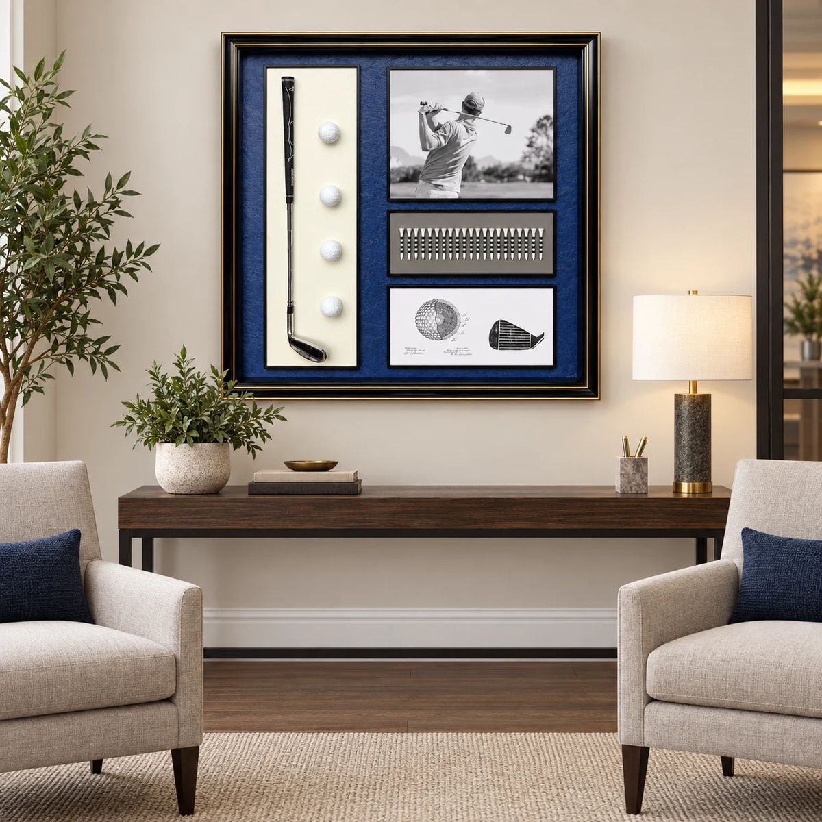 Framed Golf Wall Art with Real Balls and Club | 80cm