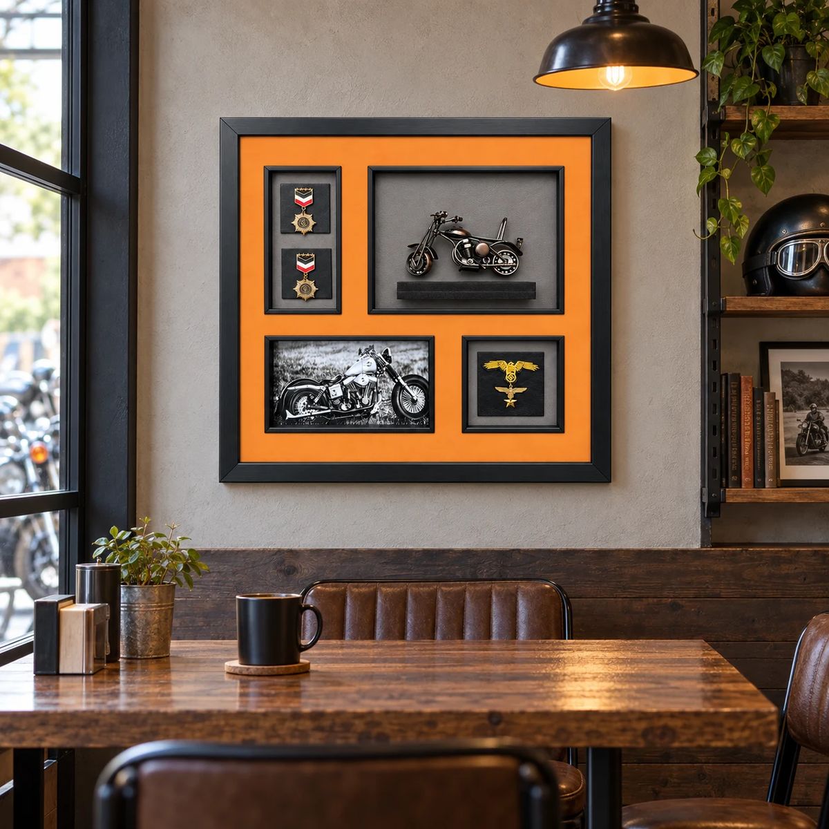 Compact Framed Motorcycle Wall Art with 3D Motorbike | 54cm