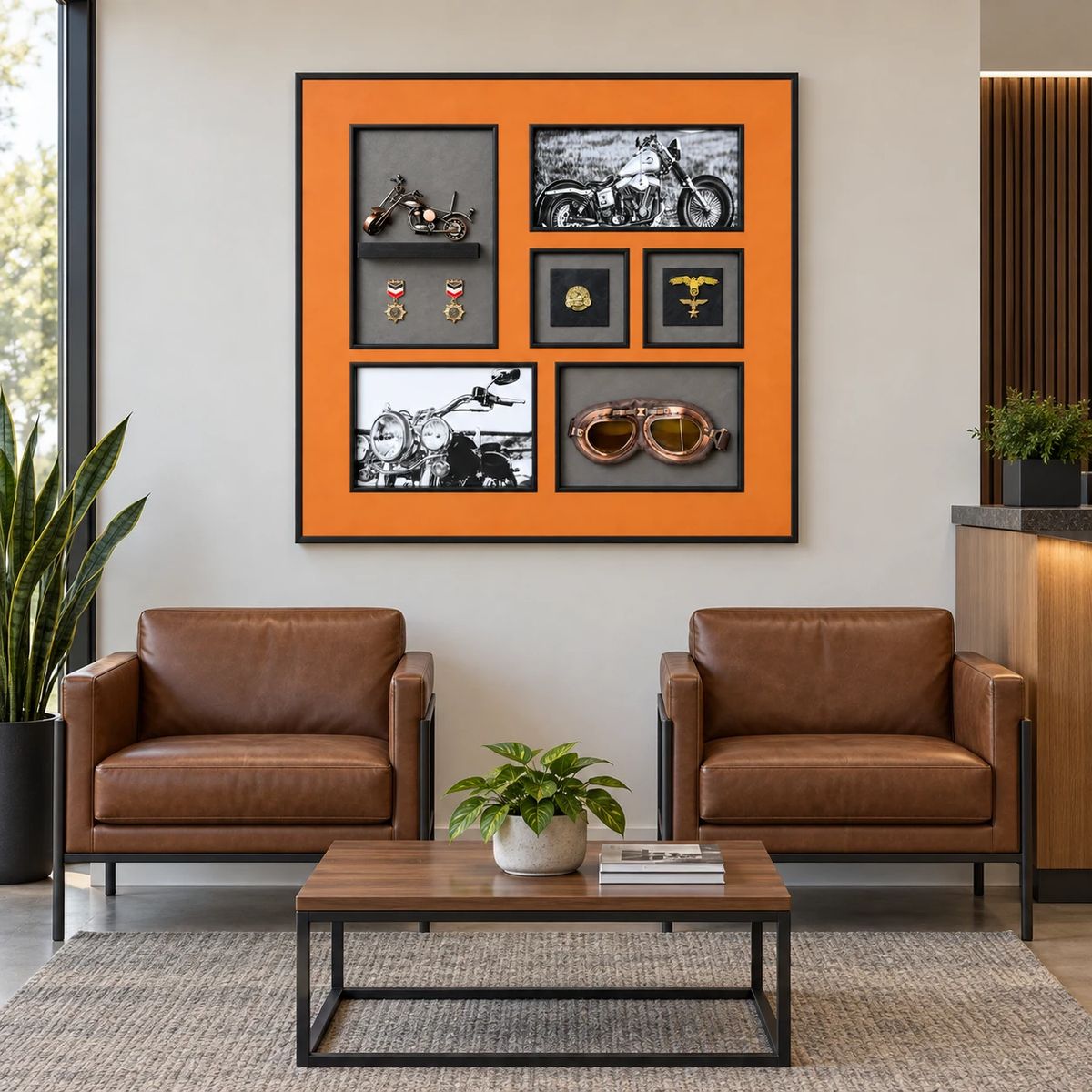 Large Framed Motorcycle Wall Art with 3D Motorbike | 80cm