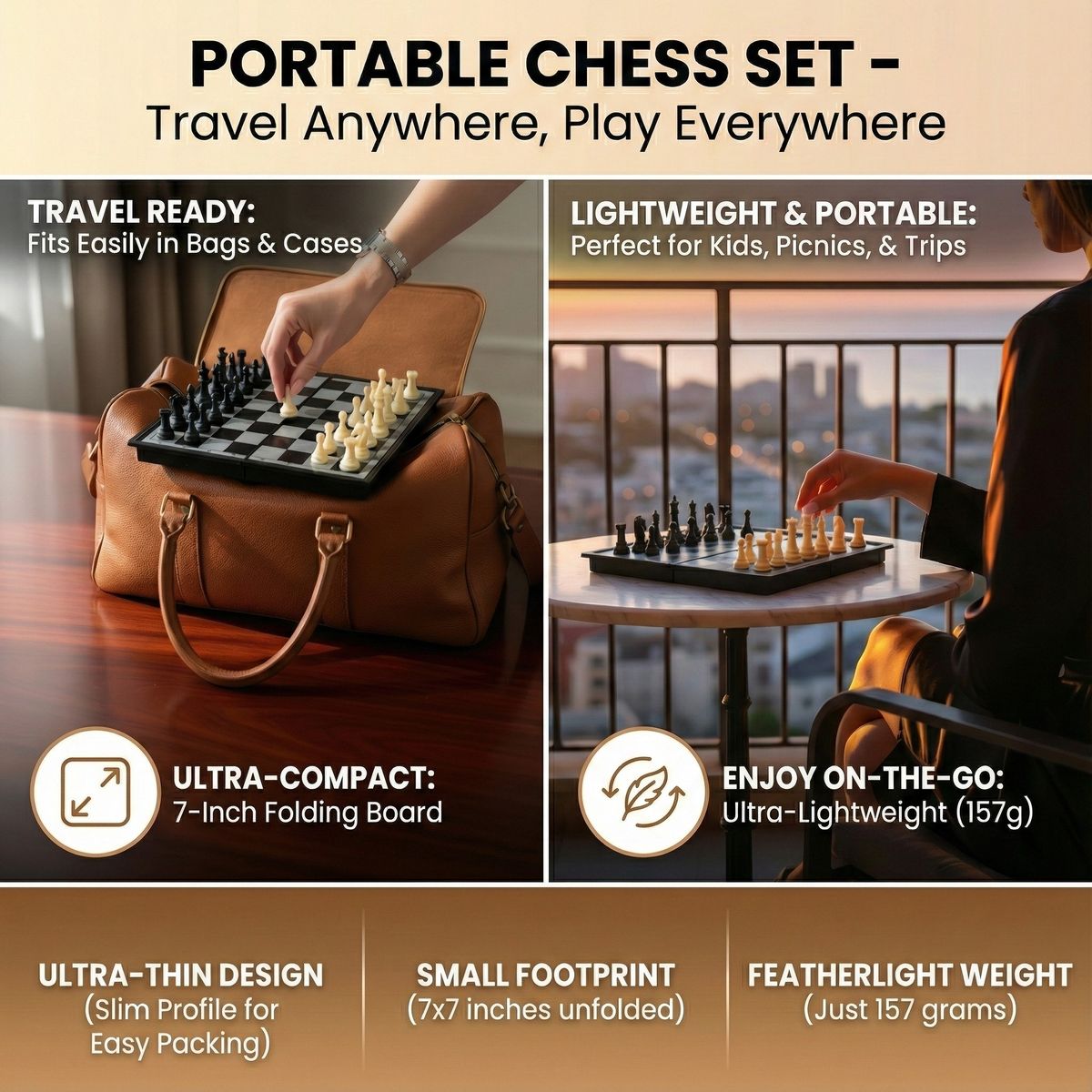 Portable magnetic travel chess set.