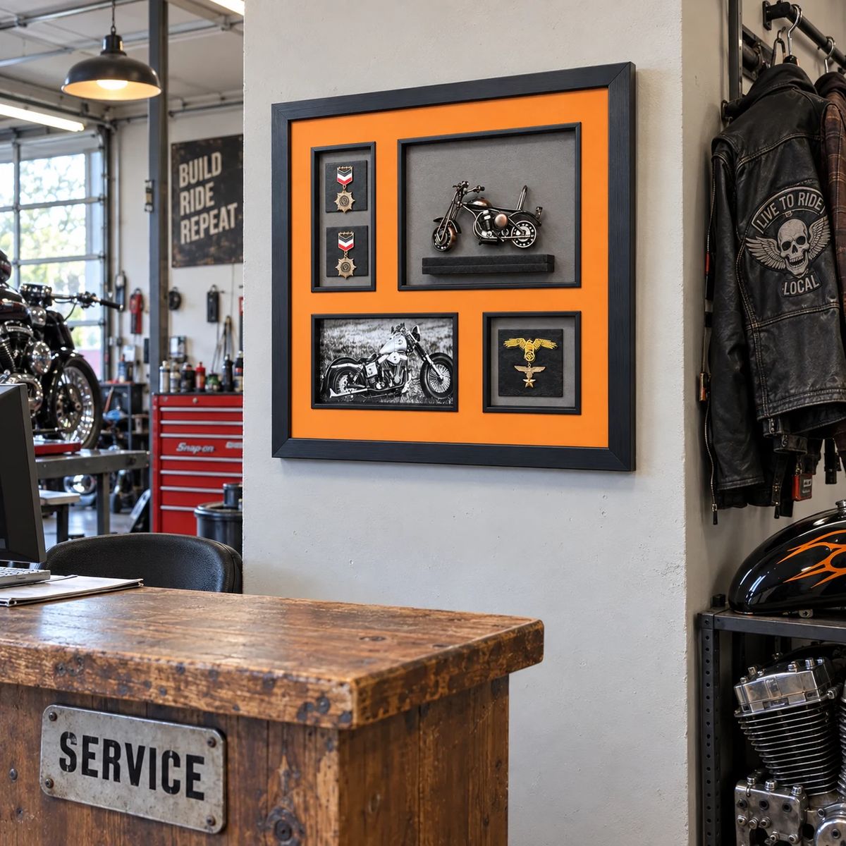 Compact Framed Motorcycle Wall Art with 3D Motorbike | 54cm