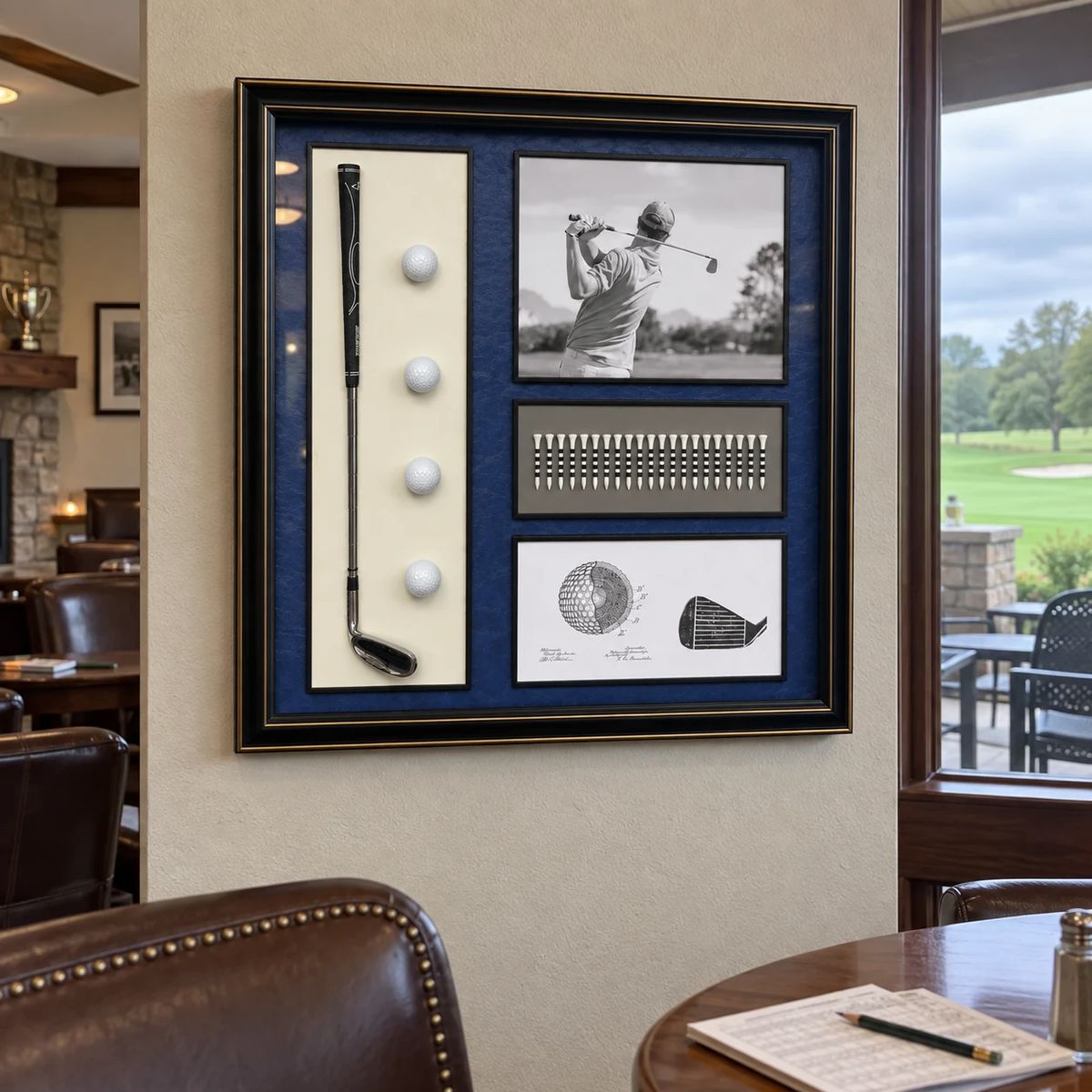 Framed Golf Wall Art with Real Balls and Club | 80cm