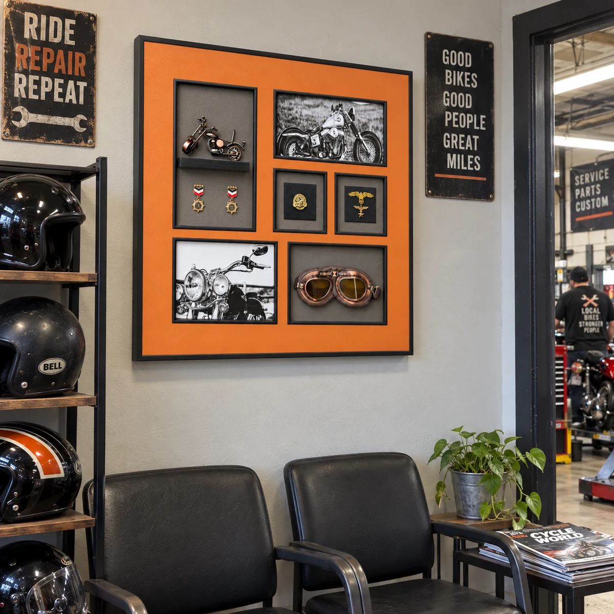 Large Framed Motorcycle Wall Art with 3D Motorbike | 80cm