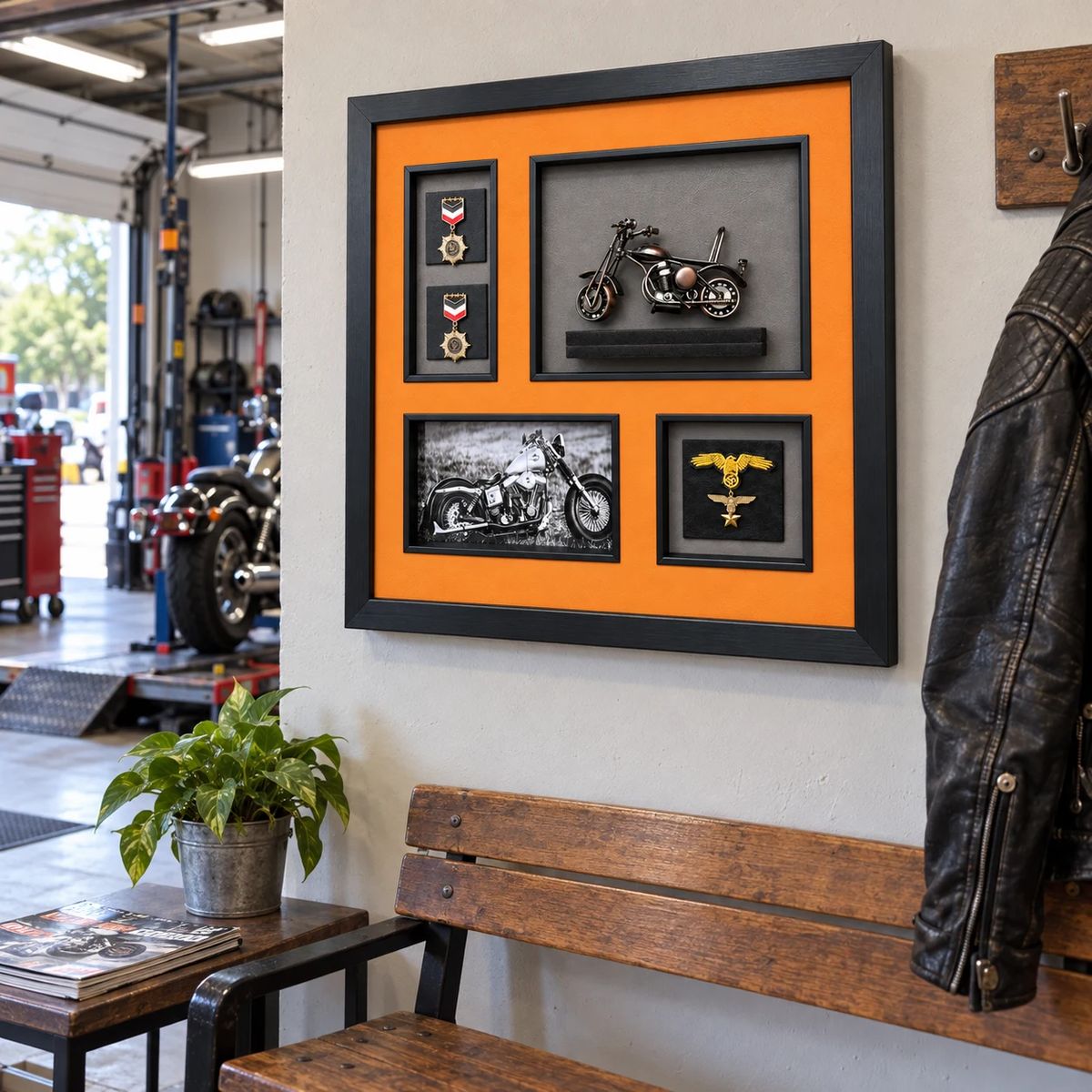 Compact Framed Motorcycle Wall Art with 3D Motorbike | 54cm