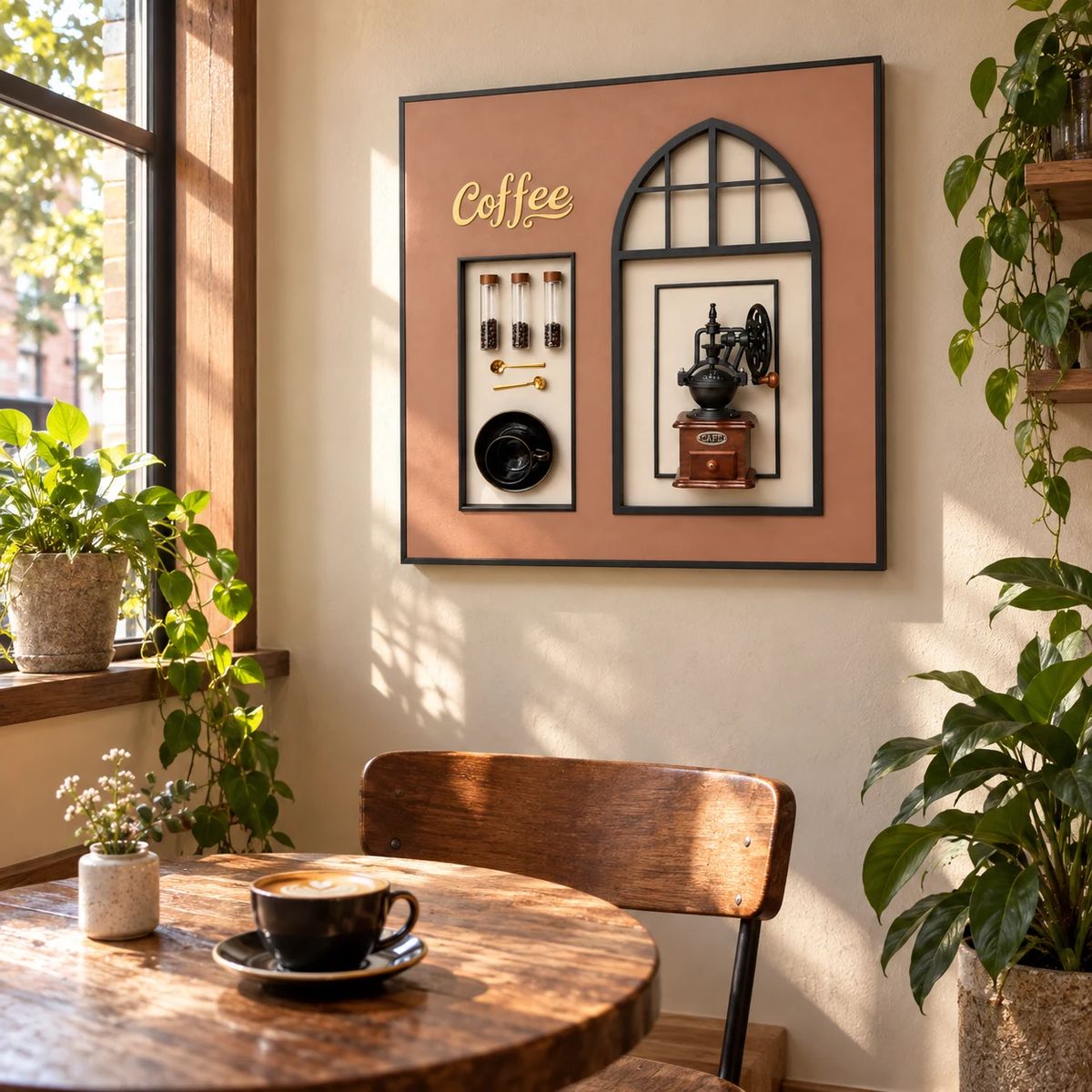 Framed Coffee Wall Art with Real Grinder | 80cm 3D Artwork