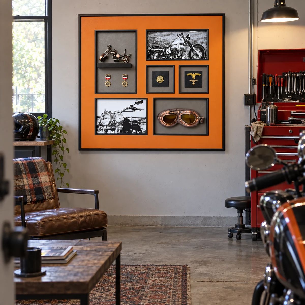 Large Framed Motorcycle Wall Art with 3D Motorbike | 80cm