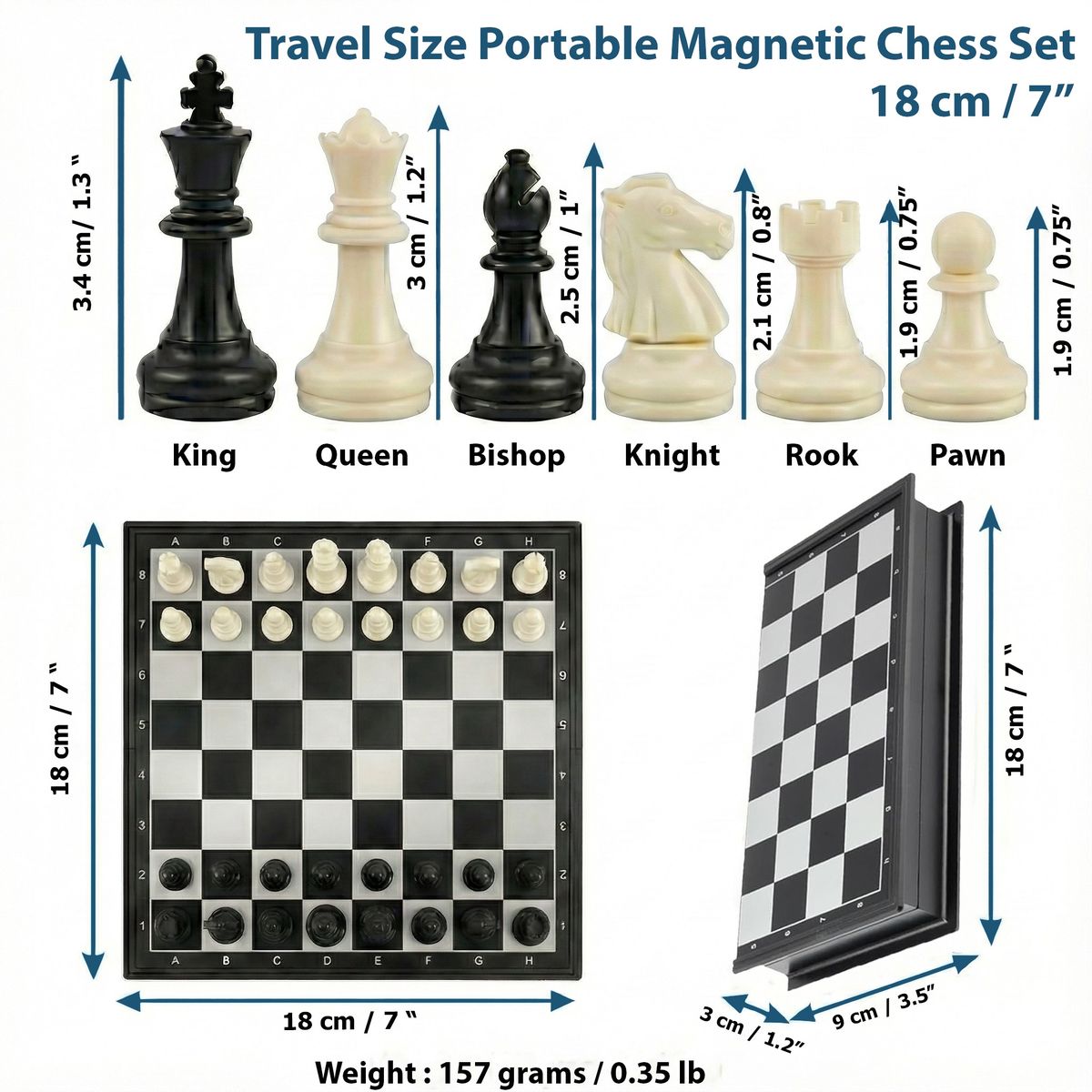 Seven-inch chess set dimensions.