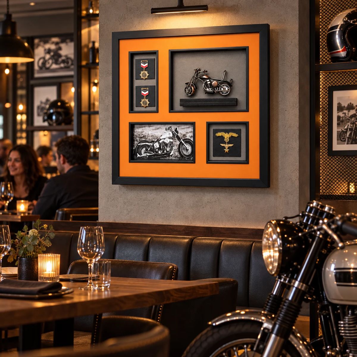 Compact Framed Motorcycle Wall Art with 3D Motorbike | 54cm