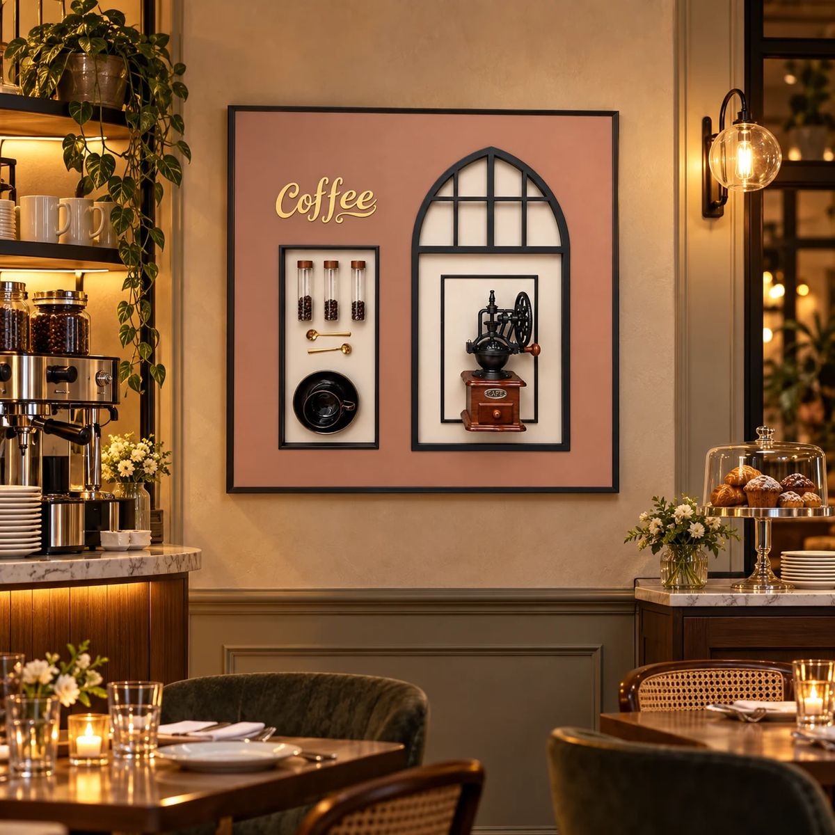 Framed Coffee Wall Art with Real Grinder | 80cm 3D Artwork