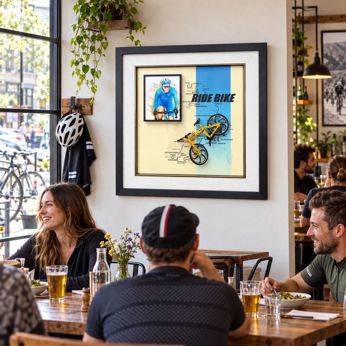 Framed Cycling Wall Art with Miniature Bicycle | 54cm