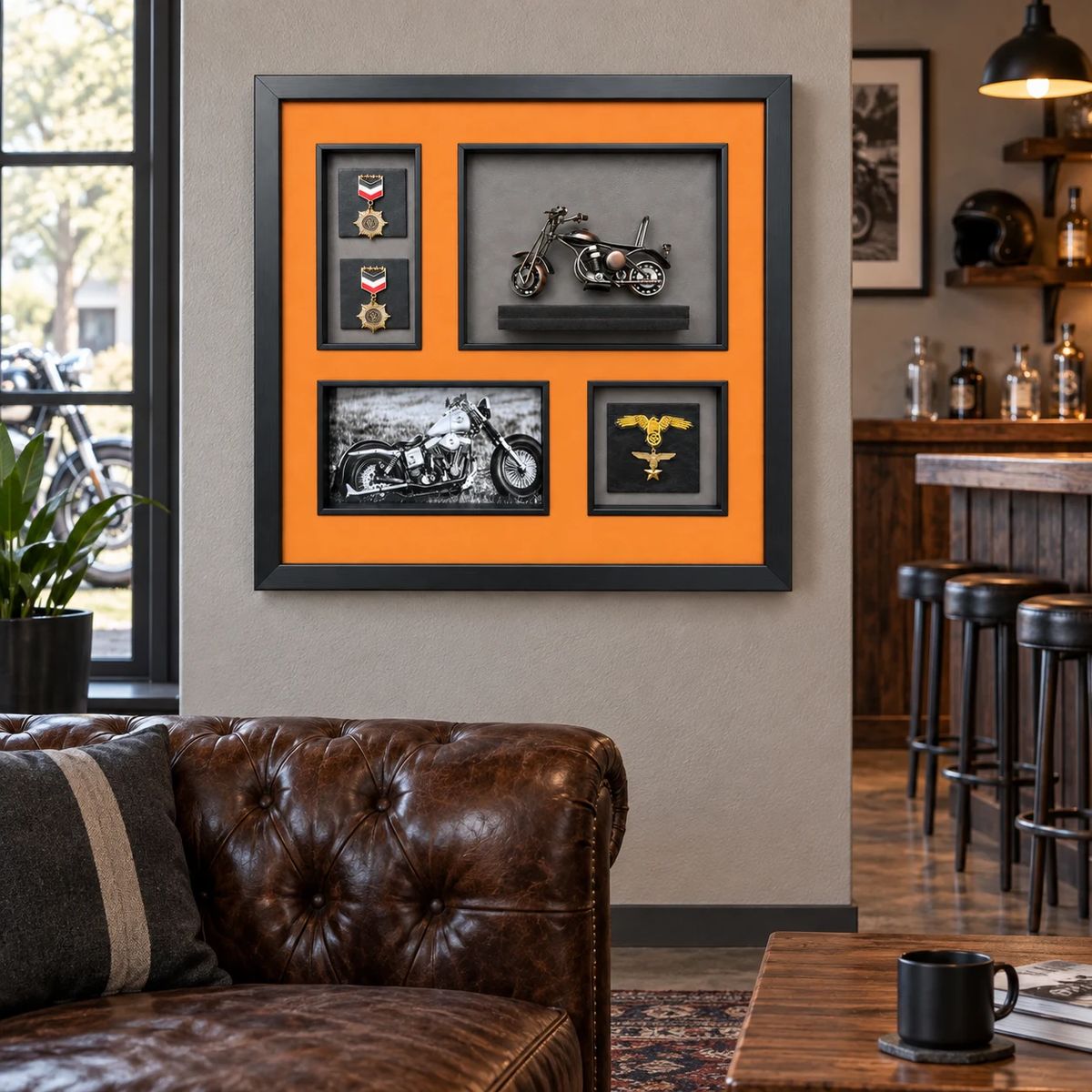 Compact Framed Motorcycle Wall Art with 3D Motorbike | 54cm