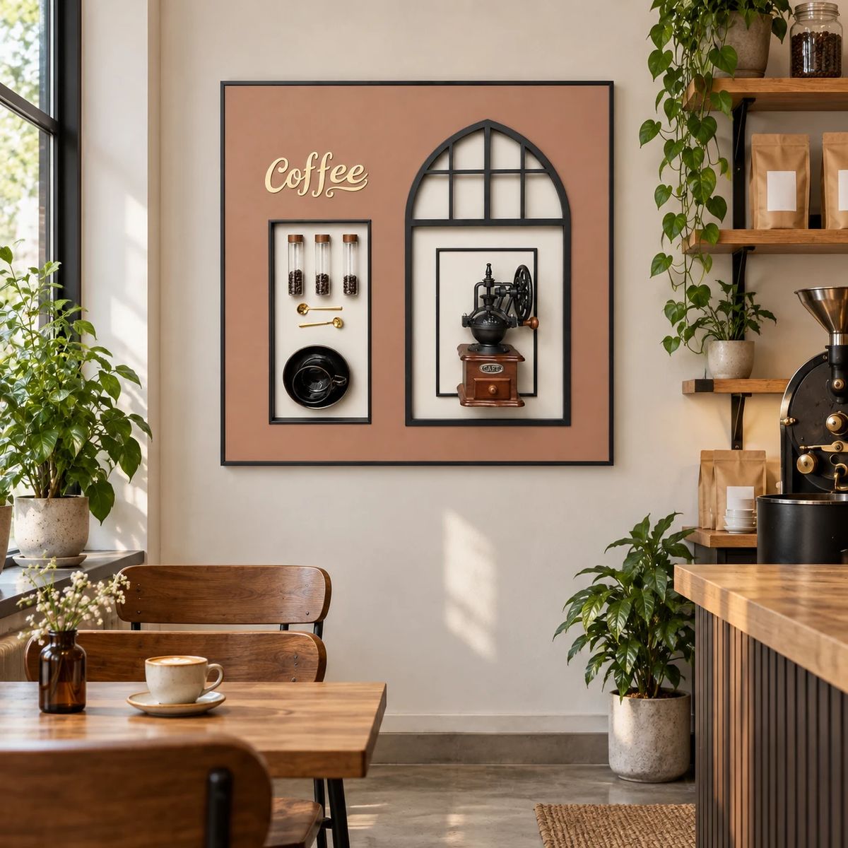 Framed Coffee Wall Art with Real Grinder | 80cm 3D Artwork