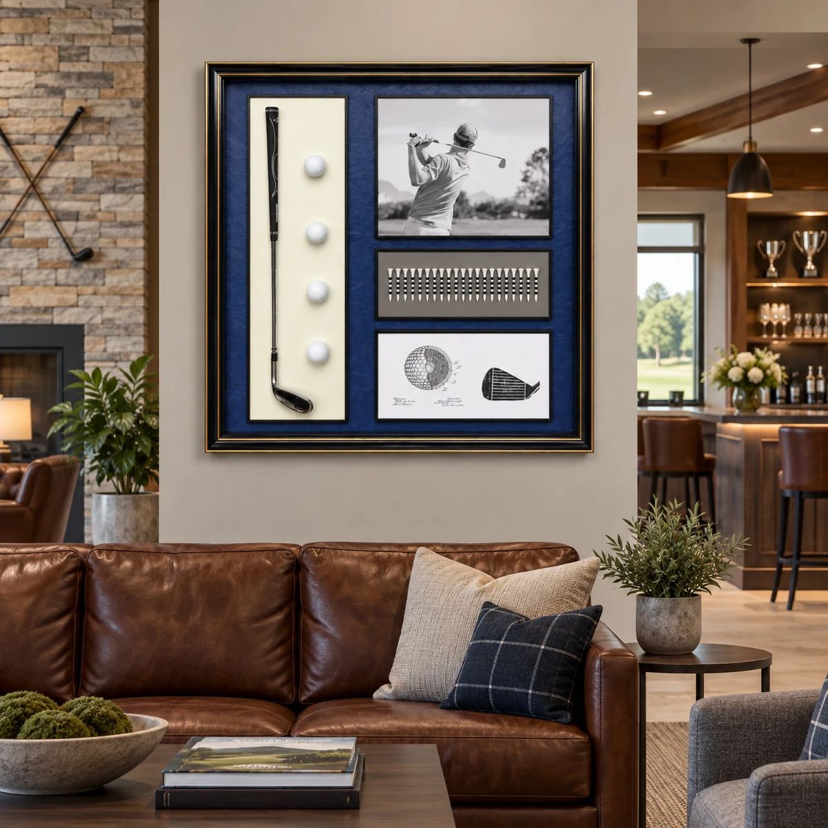 Framed Golf Wall Art with Real Balls and Club | 80cm